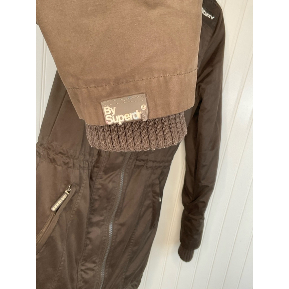 Women's Superdry Wind Parka Coat, Size S, olive Brown. No fur trim on hood - Picture 8 of 9